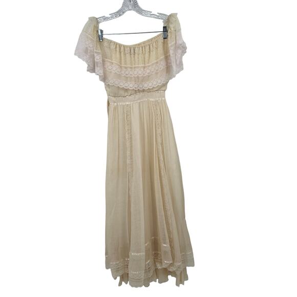 GUNNE SAX by Jessica Vintage women's cream lace boho maxi dress size 5 - Picture 1 of 10